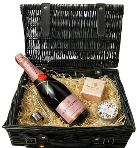 Moët & Chandon Brut Rosé Champagne Gift Hamper 75cl 12.5% ABV with Chocolates, Stopper & Scented Candle – Luxury Pink Champagne Gift Set UK