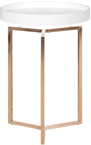 Wohnling Design Beistelltisch Weiß/Kupfer ø 40 cm Tabletttisch Holz Metall, Wohnzimmertisch mit Tablett Sofatisch modern, Kaffeetisch rund
