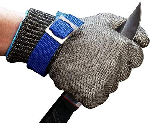 SMALLK Schnittschutzhandschuhe 100% Edelstahl-Metal Mesh Lebensmittelecht Handschuhe Metzgerhandschuh (M)