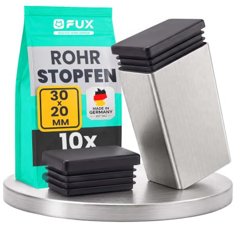 10 Stück Kunststoff Rechteck Rohrstopfen, Lamellenstopfen, Verschiedene Größen und Farben, Möbelgleiter, Stuhlbeinschoner, Schutzkappen (Rohraußenmaß: 30x20mm, Rohrwandstärke: 3mm, Schwarz) | Die Stopfen werden einfach in das Rohr gesteckt, Kopfplatte D x B = 30,0x20,1mm; Höhe H = 4,8mm; Schaftmaß d