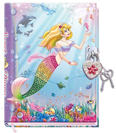 DUDUBUY Meerjungfrauen-Tagebuch mit Schloss für Kinder, kleine Mädchen, 13x17x2 cm, 300 Seiten, liniert, Meerjungfrauen, Geschenke ab 5 Jahren