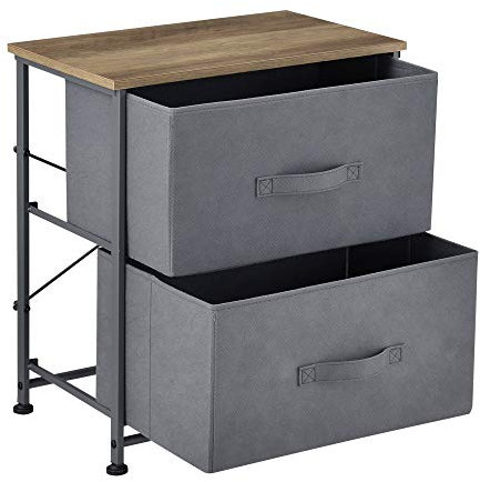 pro.tec Kommode mit 2 Schubladen Konsole 50 x 45 x 30 cm Ablage mit Aufbewahrungsboxen Nachttisch mit Vliesstoff-Schubladen Grau/Holzfarben