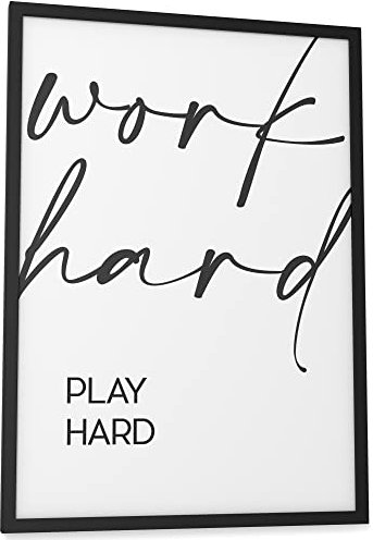 Papierschmiede® Typografie Poster, Work Hard, Play Hard (elegant), DIN A3 (30x42 cm), Wanddeko Büro, Küche, Wohnzimmer, schwarz-weiß Bild mit Spruch OHNE Rahmen