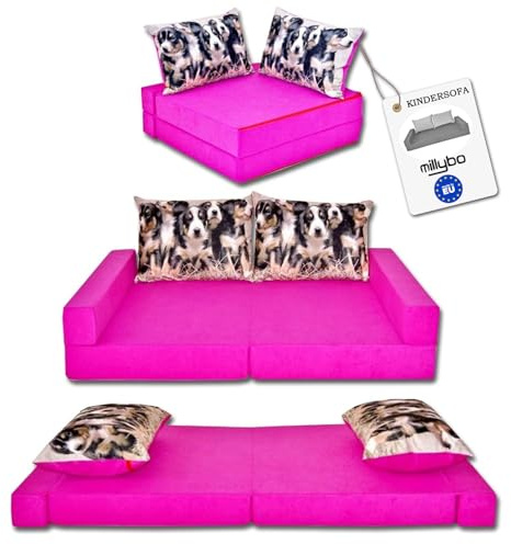 millybo Kindersofa Kindercouch Kindermatratze Minicouch Set + 2 Kissen viele Muster (KKH7)