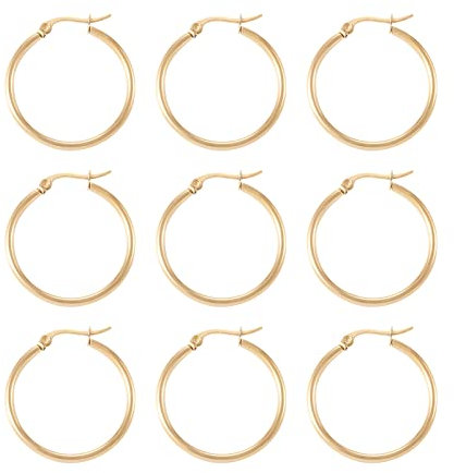 PandaHall 10 Paar Edelstahl Runde Kreis Creolen 30mm Golden Großer Ring Hypoallergene Ohrringe für Frauen Mädchen Schmuck Ohrringe Herstellung
