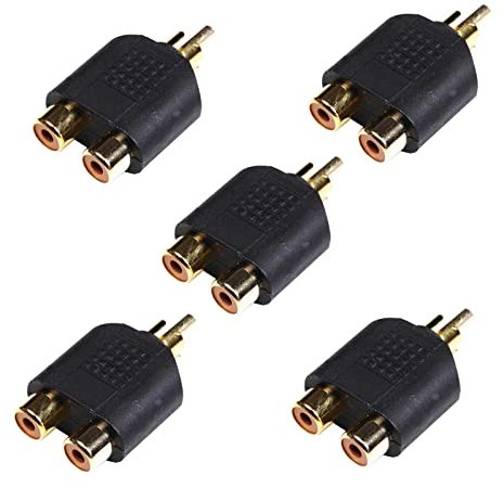 BRIEFCEC Adaptador Cinch Y Divisor RCA Mini Macho a Doble Hembra para Subwoofer, AMP, Tocadiscos, Receptor, Cine Casa (Y Adaptador, 5 Piezas, Oro)