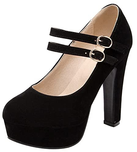 MJIASIAWA Plateau Tacco Alto Donna con Cinturino alla Caviglia Closed Toe Mary Jane Pump Serata Sposa Moda Vestito Tacco A Blocco Scarpe Nero Numero 33 EU