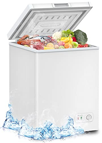 LifePlus - Compact Chest Freezer, 7 Adjustable Temperatures with Removable Basket, Top Open Door Freezer for Apartment & Home (3.5 Cubic Feet)
