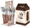 Akin Cutlery Set 24 Pieces 430 Stainless Steel Flatware Sets with Display Stand Knife, Fork and Spoon Silverware Set with Wooden Handle for Home Party Restaurant