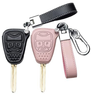 ontto PU Leder Autoschlüssel Hülle Passt für Chrysler Pacifica Aspen Dodge Wrangler Jk Commander Cherokee Fernbedienung Cover Schlüsselanhänger Schutzhülle Schlüsselcover Schlüsselbox-Schwarz G