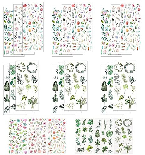 18 BläTter Sticker Blumen Scrapbooking Aufkleber in Verschiedene Muster Blumen Scrapbooking Aufkleber,Verwendet fur Scrapbook Album Sticker Buch Sticker Album Tagebuch Notebook Kalender Dekoration
