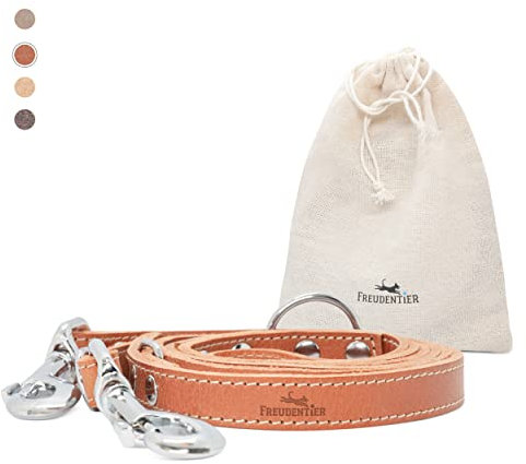 FREUDENTIER® Hundeleine aus zertifiziertem Leder 2m, 3-Fach verstellbare Führleine, liebevoll in Holland produziert, hochwertig und stilvoll, Amstelpark Kollektion (Cognac, 16mm breit)
