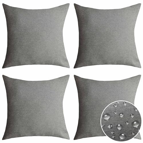 Home Brilliant Outdoor Cushion Covers 45cm x 45cm Waterproof Fabric Soft Scatter Cushions Covers with Invisible Zipper, 4 Pcs, Grey