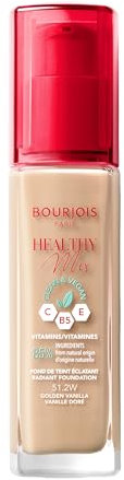 Bourjois Healthy Mix Clean Foundation vegane Gesichtsgrundierung mit Vitaminen, aufhellende und feuchtigkeitsspendende Fluid Nr. 51,2 Golden Vanilla, 30ml