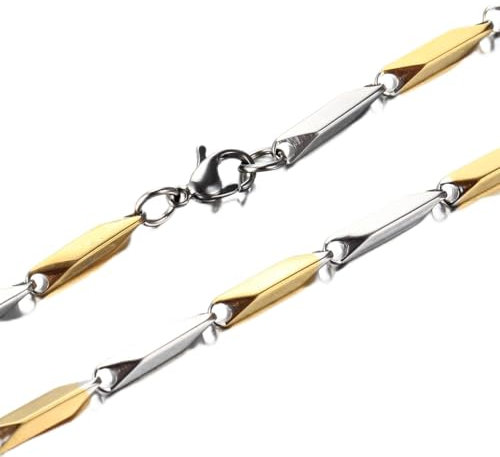 Stfery Kette 55CM Edelstahl, Bicolor Kette Damen Gold Silber Halskette 3MM Modeschmuck Herren Geschenk Geburtstag