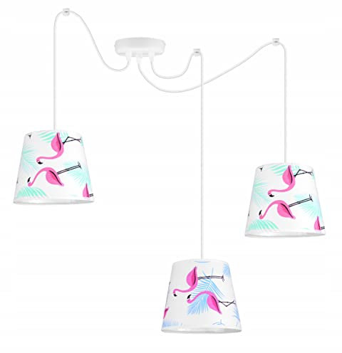 Light-Home - DIUNA Hängelampe - Deckenlampe - Pendelleuchte aus Metall mit Lampenschirm aus Stoff - Hängeleuchte für Schlafzimmer - E27-3-Flammig - Rosa Flamingo
