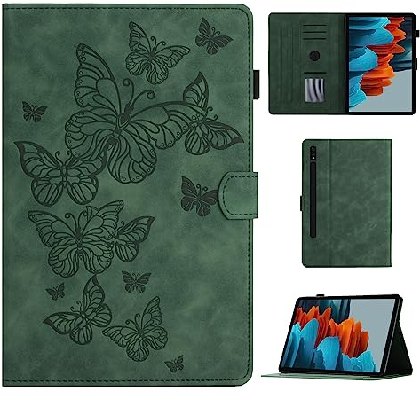 CASAFUNY Hülle für Samsung Galaxy Tab S8/Tab S7 11 Zoll 2020,Grün | PU Leder,S Pen Halter,Auto Schlaf/Wach,Schützhülle für Samsung Tab S8/Tab S7