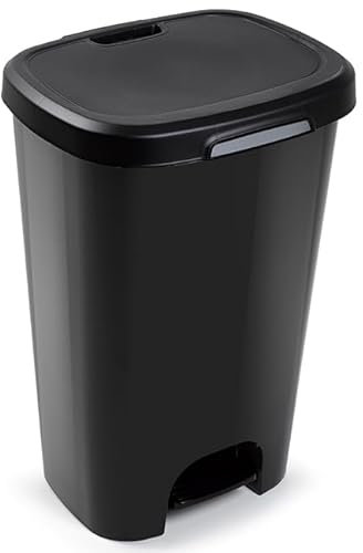 Muddy Hands 50 Litre Plastic Foot Pedal Bin Large Tall Slim Kitchen Rubbish Recycling Waste Dustbin (Black)