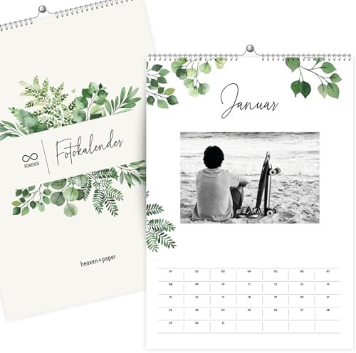 heaven+paper Eukalyptus Fotokalender ohne Jahr zum selbstgestalten – Premium A4 Wandkalender für Fotos (schöne Geschenkidee) DIY Wandkalender 2025 Bastelkalender selbst gestalten (GREEN ohne Jahr)
