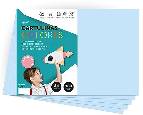 Farbiger Karton, A4, Pastellfarben, 180 g, zum Basteln, Drucken Ihrer Dokumente und kreativen Designs, Pastellfarben, A4, m-office (x50, hellblau)