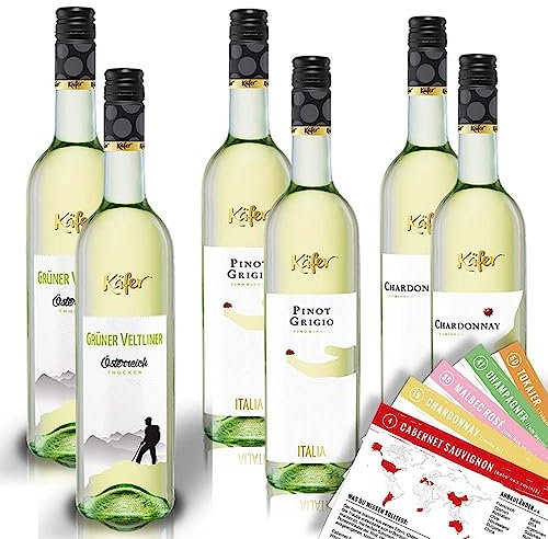 Käfer Probierpaket Weißwein, gemischtes Weinpaket + VINOX Winecards (6x0,75l)