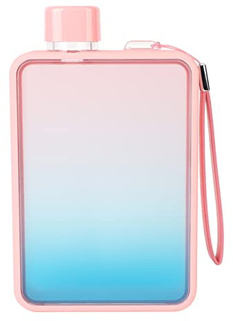 Bouteille D'eau Plate de 300 Ml, étanche et Fine, Bouteille D'eau Fine A5, Bouteille D'eau Carrée Plate pour Voyage, Bouteille D'eau Rectangulaire Portable pour Sports de Plein Air,(Rose dégradé)