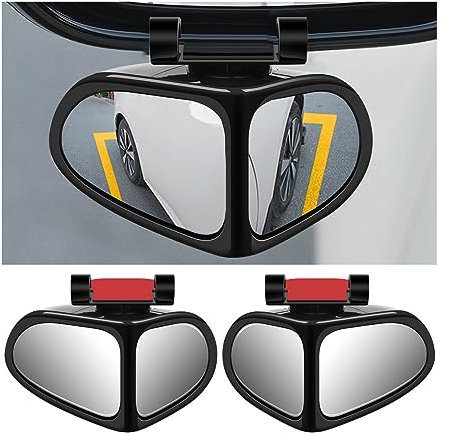 JNNJ 2Pcs Espejo de Punto Ciego 2 en 1, Coche Retrovisores de Vidrio Giratorio 360° Ajustable, Universal Gran Angular HD Espejos de Vidrio Retrovisor Auxiliar para Automóvil Camión(Negro)