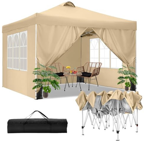 TOOLUCK Barnum Pliant 3x3m Tonnelle Pliante 3x3 Tonnelle de Jardin Imperméable Professionnel Tente Reception avec 4 Côtés, Sacs de Sable, Air Évents, Kaki