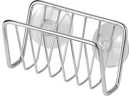 TEEKU Sponge Holder For Kitchen Sink Stainless Steel Suction Cup Sponge Caddy Silver Dish Rag Holder for Kitchen Sink (Silver, One Size)