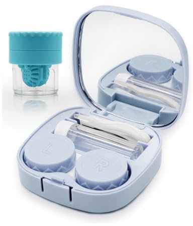 Vastsoon Contact Lens Case with Cleaner Washer, Travel Size Cute Colored Contact Lenses Applicator Removal Tool Kit with Mirror Solution Bottle for Daily Outdoor (Blue)