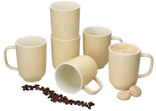 Ritzenhoff & Breker Jasper 6er Set Kaffeebecher Vanille I 250ml, H 10,4cm I Steingut-Becher mit Henkel für 6 Personen I Tassen für Heißgetränke wir Tee, Kakao, Latte Macchiato & Co I Kaffee-Geschirr