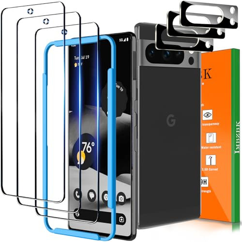 IMBZBK für Google Pixel 8 Pro für Panzerglas 3 Stück 9H Schutzfolie Folie mit 3 Stück HD Kameraschutz Zubehör, kompatibel mit Thermometer, Fingerabdruck-Entsperrung