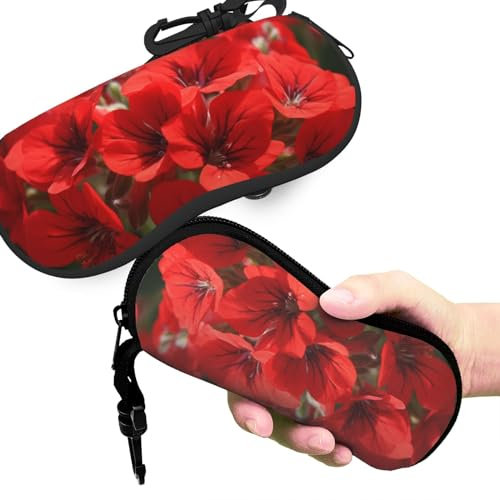 KHiry Rote Geranien Bedruckte Brillen-Kasten Tragbare Weiche Brillen-Kasten Neopren Sonnenbrille Fall mit Reißverschluss, Rote Geranien, One size