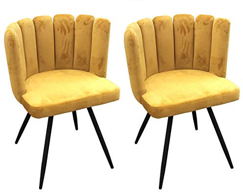 C L'AFFAIRE Lot de 2 Chaises Matelassées Velours Jaune Moutarde Pieds Métal Noir