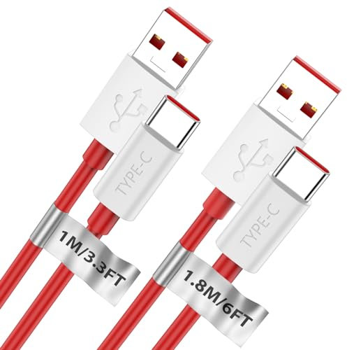 ACAGET Warp Charge Cable Replacement for OnePlus 8 7T 7 Pro 6T 6, 2 Pcs/1M+1.8M, 65W Dash Charging Cable Type C Cable USB C to USB Lead SUPER VOOC Charging for OnePlus 5/5T 3/3T Nord 2 Lite 2T CE 2