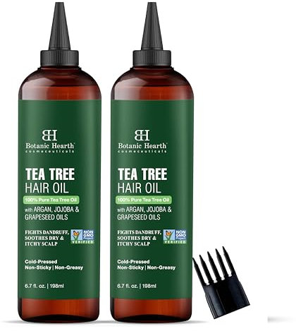 Botanic Hearth Huile d'arbre à thé 100 % pure pour cheveux (20 ml, lot de 2) | Infusée avec des huiles de jojoba et de pépins de raisin | Apaise les démangeaisons du cuir chevelu et combat les