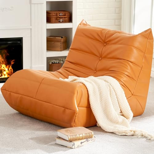 Hobestluk Sitzsack Stuhl Riesiger Sitzsack Sofa Memory Foam Sitzsack Couches für Erwachsene, Leder Sitzsack Stühle für Wohnzimmer Schlafzimmer Wohnheim Büro (Orange)