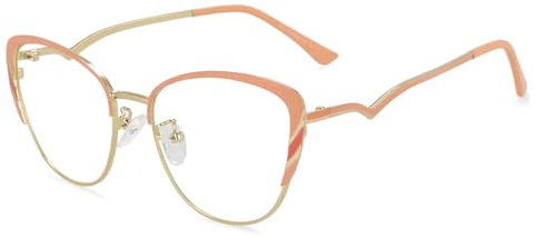 WxuuLTGJR Kleiner Brillenrahmen, Katzenauge, Damen-Brillenrahmen, Anti-Blaulicht-Metall-Brillenrahmen, transparente Gläser, Brillenrahmen