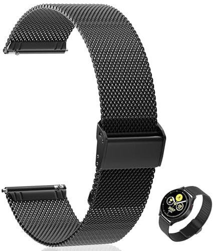 ZUOQIANG Cinturino Acciaio 22mm, Cinturini Smartwatch, Cinturino Orologio 22mm, Maglia Milanese, Regolabile, a Sgancio Rapido, Smartwatch Adatto a Uomini e Donne(Nero)