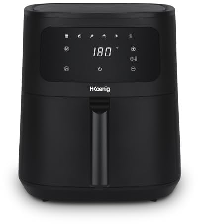 H.Koenig Freidora de aire XL FRY860, Capacidad 6L, Cocina hasta 8 personas, Ajustable 80-200°C, 5 Modos de Cocción, Temporizador 60min, 5 Programas, Pantalla Táctil