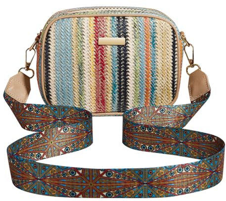 TOFBS Strandtasche Damen Handy Umhängetasche Crossbody Bag Sommer Strohtaschen mit Verstellbarem Breiter Gurt Abnehmbarer Schultergur für Urlaub Reisen und Alltag (Blau)