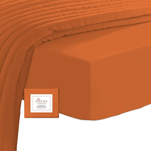 Pizuna 400 Baumwoll-Spannbetttuch 130x200-140x200cm Verbrannt Orange, 100% langes Baumwoll-Spannbetttuch, weiches Mako-Satin-Gewebe für bis zu 40 cm Matratzenhöhe (100% Baumwollbettlaken)