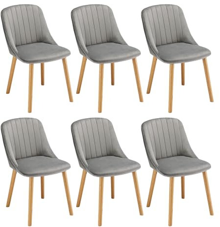 Goeurvant Esszimmerstühle Holzbeine 6er Set Samt Polsterstuhl Küchenstuhl Wohnzimmerstühle für Esszimmer Küche, Hellgrau