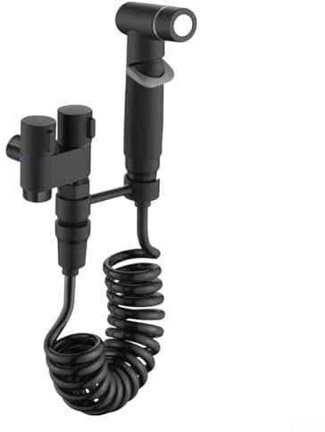 YUANGANG Juego de pulverizador de inodoro de bidé, kit de limpieza de mano con válvula de ángulo ajustable de presión doble interruptor salidas para limpieza de baño lavado de pisos (negro)