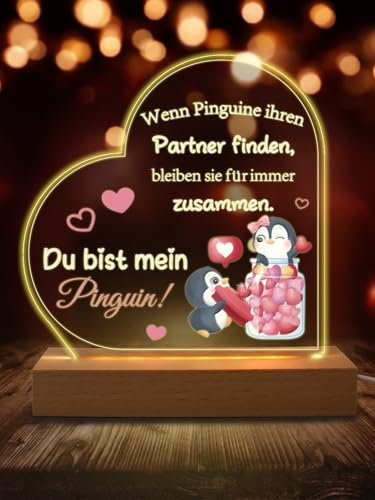 APODESS LED Pinguin Nachtlicht Jahrestag Geschenk Ich Liebe Dich Geschenke Für Männer Frauen Wenn Pinguine Ihren Partner Finden Lamp Liebes Geschenke Für Sie Partner Weihnachten Valentinstag Hochzeit