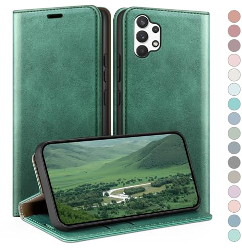 HUOUH für Samsung Galaxy A13 5G Hülle mit RFID Schutzhülle aus Lederhülle Handyhülle,Kartenfach Leder ständer Handy hülle,360 Grad Schutz Cover für Samsung A13 Klapphülle Wallet Case Hellgrün