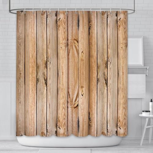 AIBIIN Rideau de douche en bois rustique rustique avec 12 crochets - Décoration murale - Imperméable - 180 x 180 cm