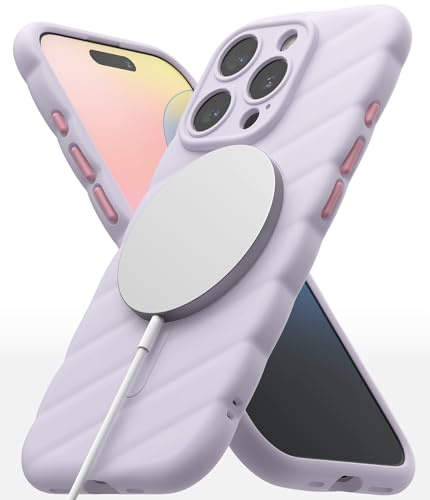 Ringke Macaron Silicone Magnetic [Compatible with MagSafe] for iPhone 16 Pro Case, Embossed Soft Feel Anti-Slip Grip Lightweight Shockproof Phone Cover for Magnetic Charger/Accessories - Light Purple