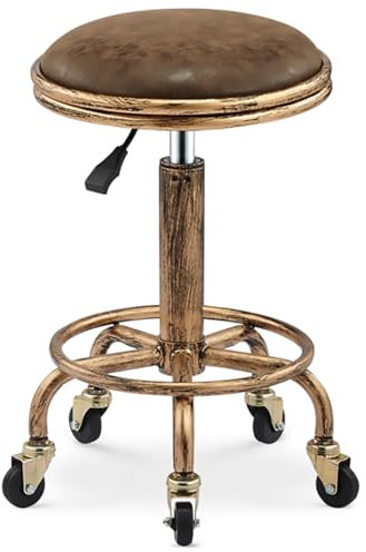Vintage-Rollhocker, Stuhl mit Drehgelenk und verstellbarer Höhe für Küche, Büro, Friseursalon, robuster Kosmetikhocker auf Rollen zum Zeichnen und Massieren, Barhocker im Retro-Design (Hellbraun)