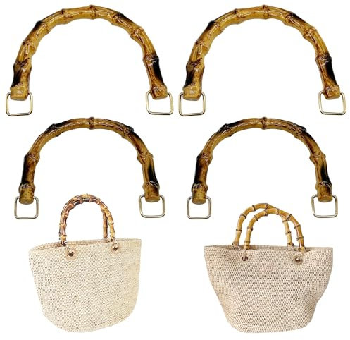 Yayatty 4 Pz Maniglie in Bambù Manici, Manici Bamboo per Borse La Realizzazione di Borse, Maniglia per Borsa Ricambio per Artigianale Fai da Te Maniglie Borsa Tote